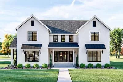 4-Bed Modern Farmhouse Plan with Upstairs Loft Overlook