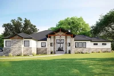 Contemporary Ranch Plan with 4-Car Garage