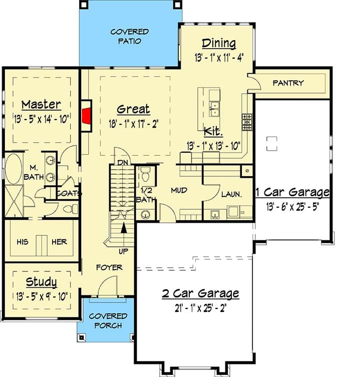 Plan 910015WHD: Modern Prairie-Style Home Plan with Spacious Service Areas - 2544 Sq Ft - Floor Plan - Main Level - Contemporary, Modern, Northwest, Prairie