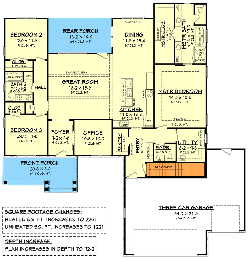 Plan 51821HZ: Split Bedroom New American Ranch Home Plan - 2230 Sq Ft - Floor Plan - Basement Stair Location - Hill Country, New American, Ranch
