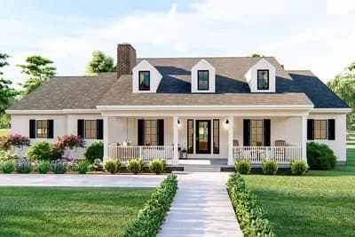 One-story Country Home Plan with Vaulted Great Room and Master Bedroom