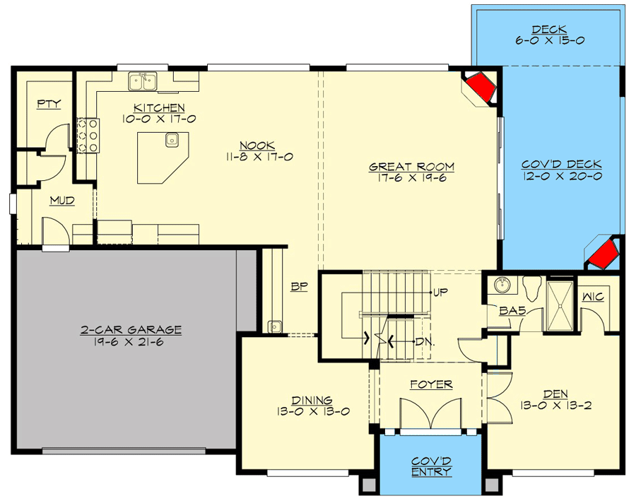 Plan 23850JD: Contemporary Craftsman House Plan with Walkout Basement - Floor Plan - Main Level