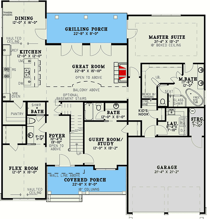 Plan 60714ND: Two-Story Country Home Plan with Optional Bonus Room above Garage - Floor Plan - Main Level - Country, Craftsman, Traditional