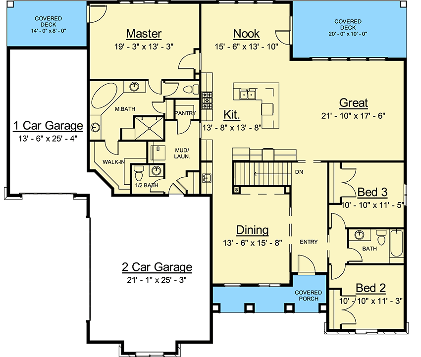 Plan 910051WHD: 3-Bed Mediterranean One-Story House Plan - Floor Plan - Main Level - European, Mediterranean, Spanish