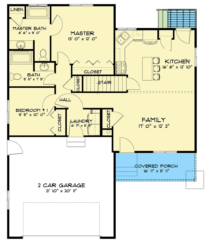 Plan 61344UT: Cozy One-Level Home Plan with Option to Finish Basement - Floor Plan - Main Level - Ranch, Southwest, Traditional
