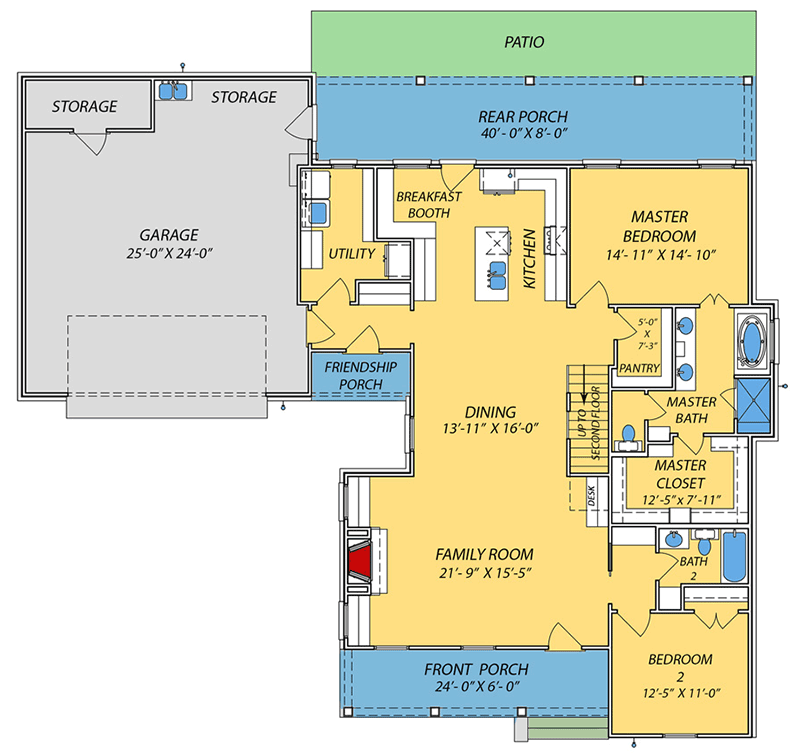 Plan 83931JW: Two-Story House Plan with Double-Decker Front Porch - Floor Plan - Main Level