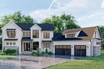 Modern Farmhouse Plan with Loft and Angled 3-Car Garage