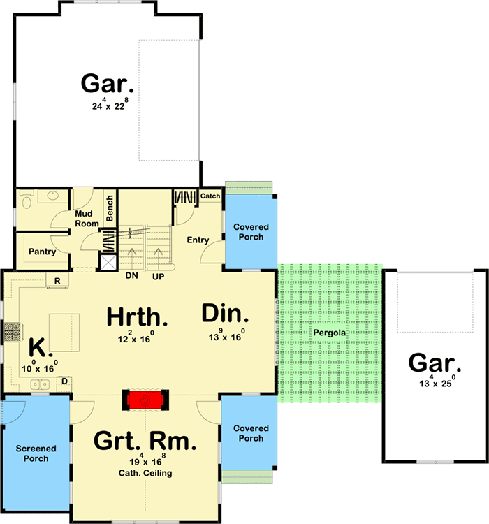 Plan 62825DJ: New American House Plan with Hidden Loft Upstairs - Floor Plan - Main Level - Coastal, Cottage, Country, Farmhouse, Modern Farmhouse, New American