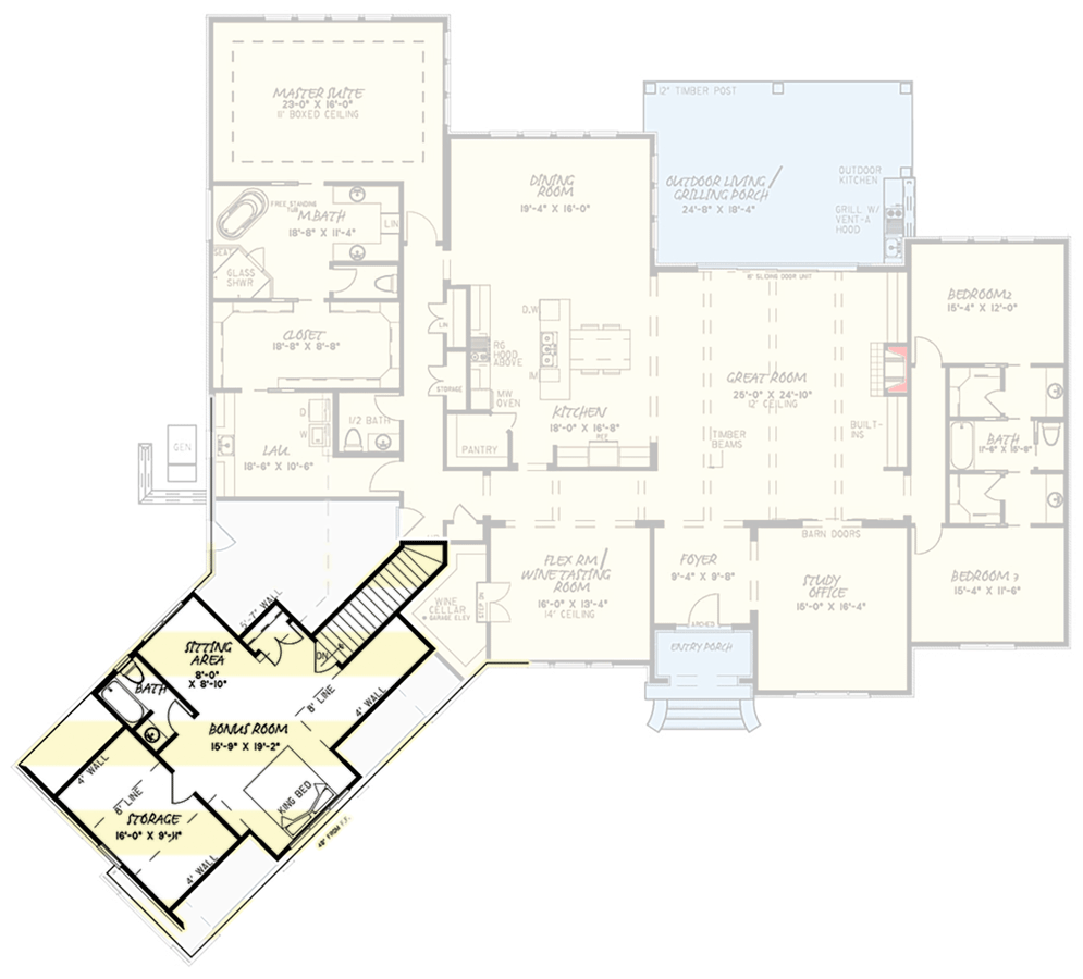 Plan 70639MK: Open Concept European-style Home Plan with Angled Garage - Floor Plan - Bonus - European, Traditional, Transitional