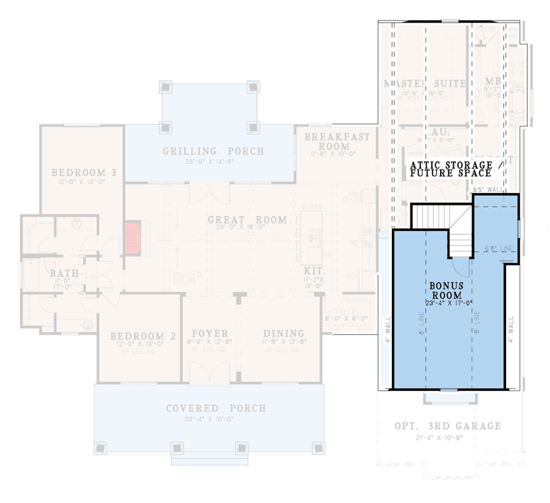 Plan 70640MK: Lovely Modern Farmhouse Plan with Bonus Room above Garage - Floor Plan - 2nd Floor - Country, Farmhouse, Modern Farmhouse, New American