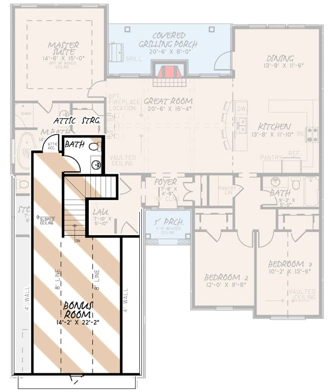 Plan 70641MK: 3-Bed Country House Plan with Bonus Room above Garage - 1750 Sq Ft - Floor Plan - Bonus - Country, Hill Country, Traditional