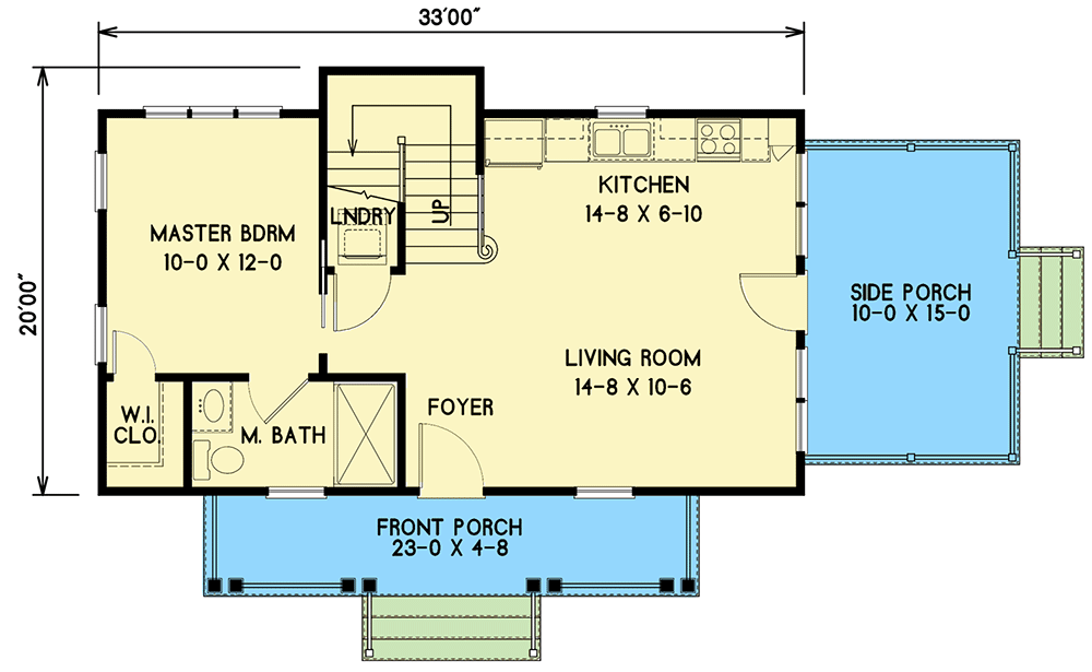 Plan 31570GF: Adorable 3-Bedroom Cottage House Plan with Front and Side Porches - 1112 Sq Ft - Floor Plan - Main Level - Cottage, Country, Traditional, Vacation