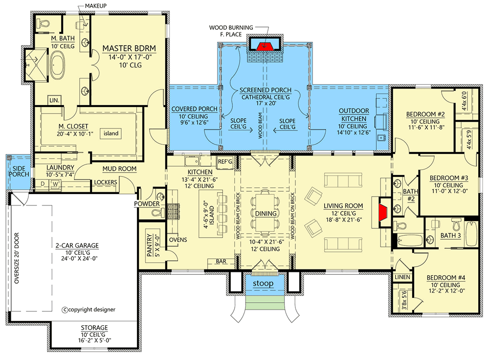 Plan 56459SM: Breathtaking French Country House Plan with Screened Porch - Floor Plan - Main Level - Acadian, Country, European, French Country, Louisiana-Style, Southern, Transitional