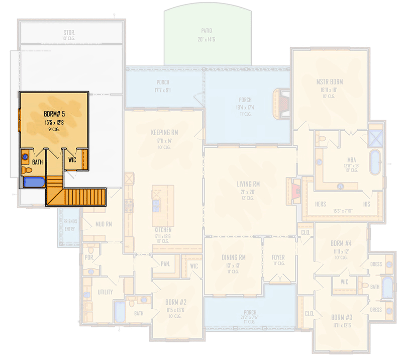Plan 510133WDY: Modern Acadian House Plan with Fifth Bedroom Suite Over Garage - 3625 Sq Ft - Floor Plan - Room Over Garage - Acadian, French Country, Louisiana-Style, Modern Farmhouse, New American, Southern