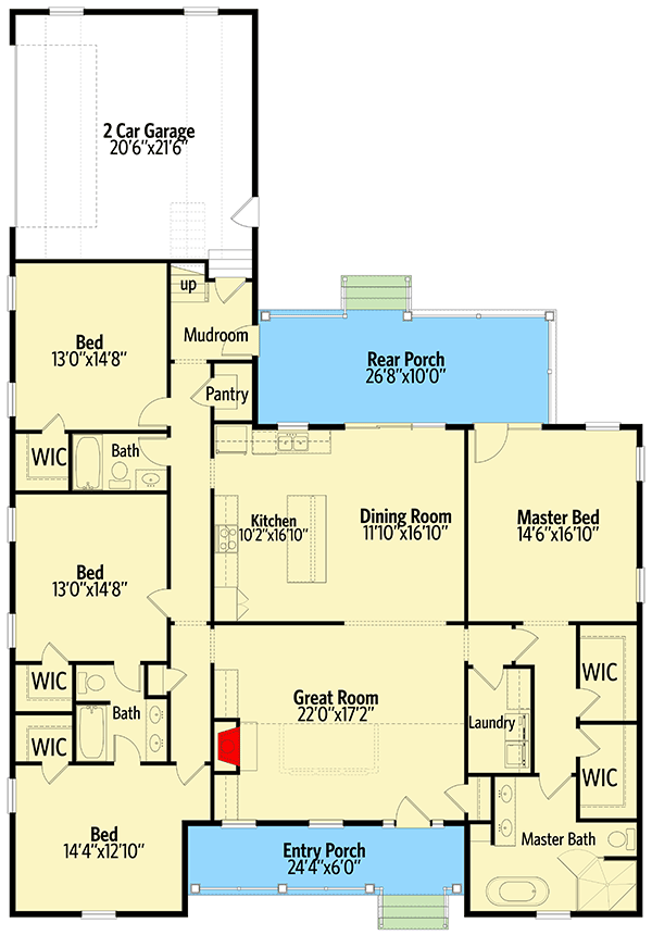 Plan 31571GF: 4-Bed Exclusive Farmhouse Plan with Bonus Room above Garage - Floor Plan - Main Level - Country, Farmhouse, Modern Farmhouse, New American