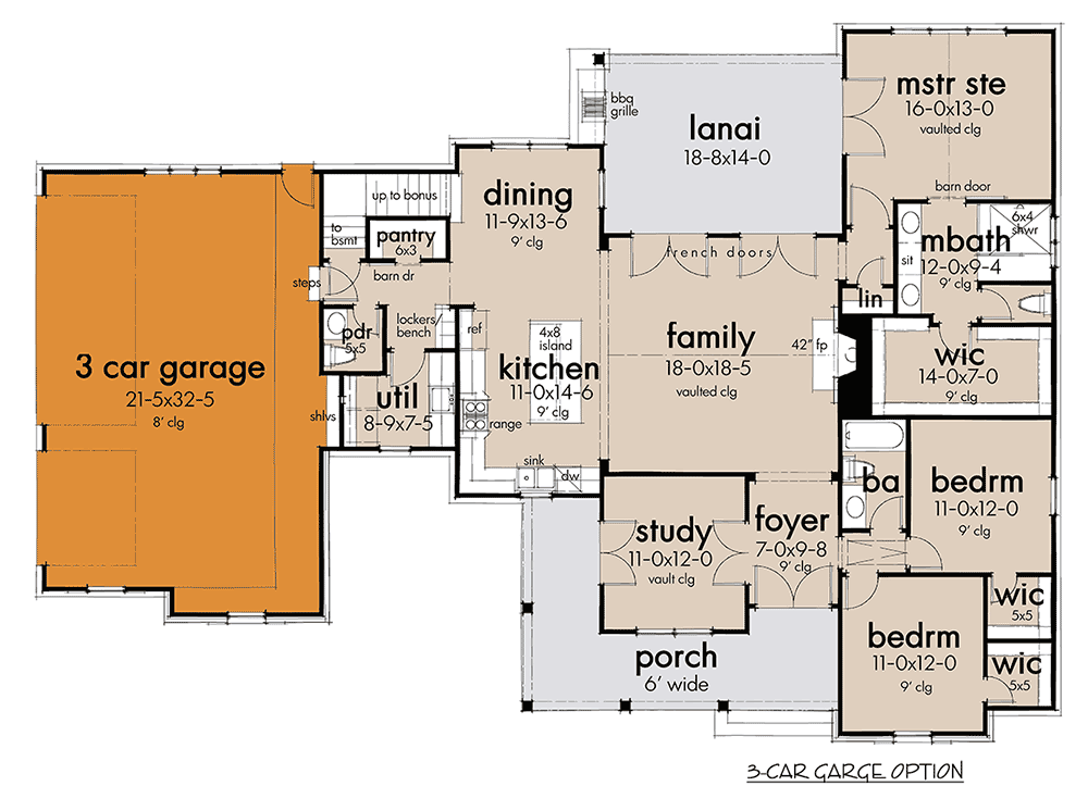 Plan 16916WG: 3-Bedroom New American Farmhouse Plan with L-shaped Front Porch - Floor Plan - 3-Car Side Garage Option (Paid Option $$) - Country, Farmhouse, Modern Farmhouse, New American, Southern