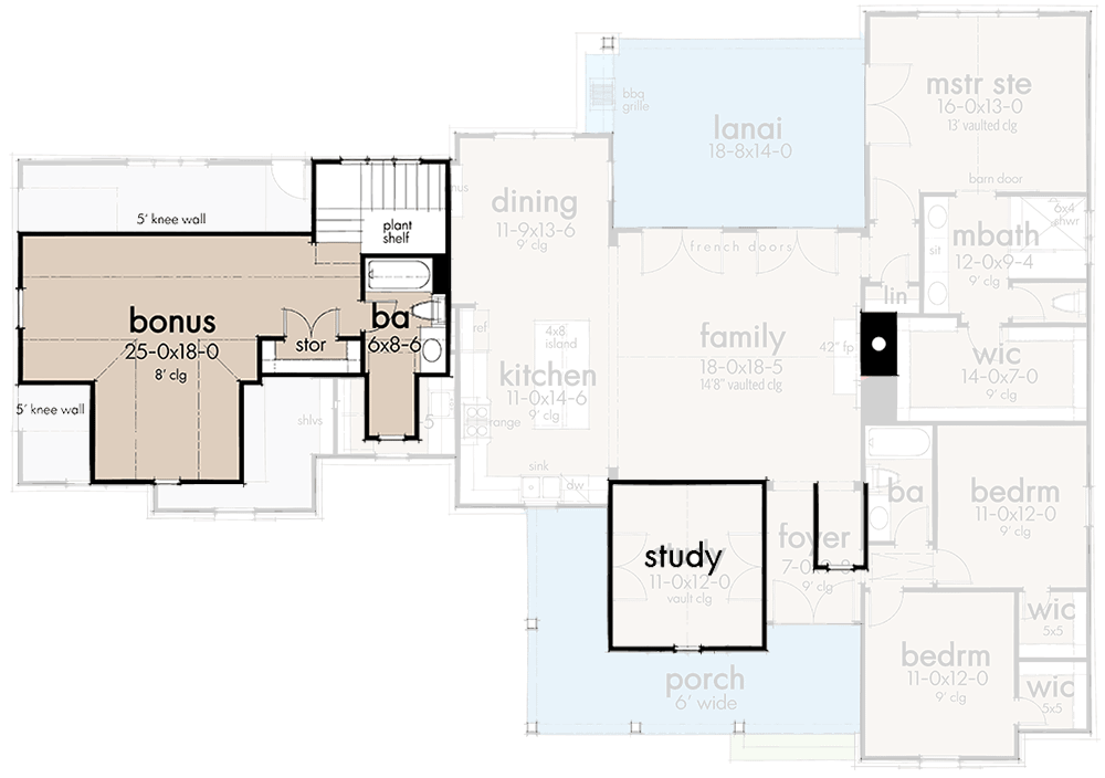 Plan 16916WG: 3-Bedroom New American Farmhouse Plan with L-shaped Front Porch - Floor Plan - Bonus - 421 Sq. Ft. - Country, Farmhouse, Modern Farmhouse, New American, Southern