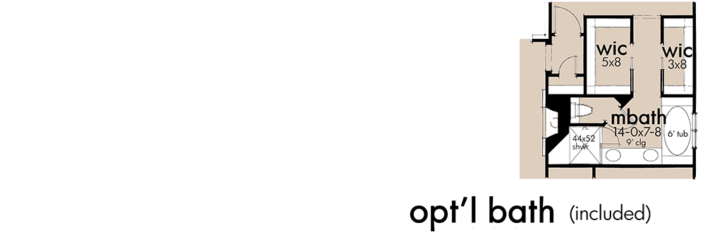 Plan 16916WG: 3-Bedroom New American Farmhouse Plan with L-shaped Front Porch - Floor Plan - Optional Master Bath (included with plans) - Country, Farmhouse, Modern Farmhouse, New American, Southern