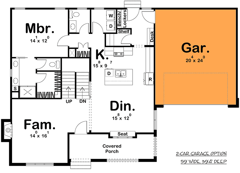 Plan 62829DJ: 3-Bed Euro-brick Cottage House Plan with Garage Options - Floor Plan - 2-Car Garage Option - Cottage, European, Traditional