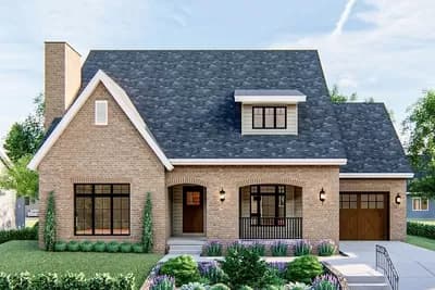 3-Bed Euro-brick Cottage House Plan with Garage Options
