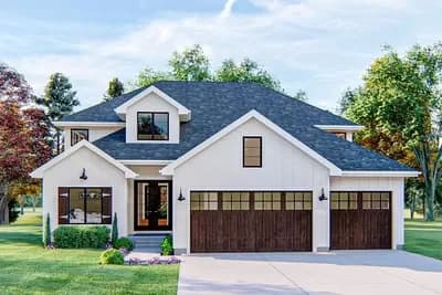 5-Bed New American House Plan with Upstairs Family Room