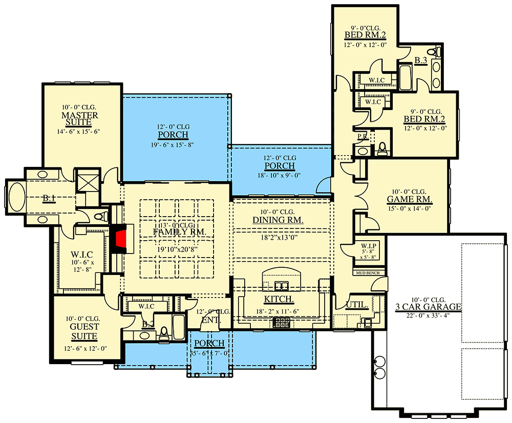 Plan 915027CHP: Exclusive 4-Bed Farmhouse with Split Bedrooms - Floor Plan - Main Level - Country, Farmhouse, Modern Farmhouse