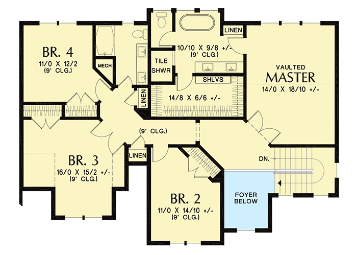 Plan 69751AM: New American Farmhouse Plan with Four Upstairs Bedrooms - 2618 Sq Ft - Floor Plan - 2nd Floor - Country, Farmhouse, Modern Farmhouse, New American, Traditional