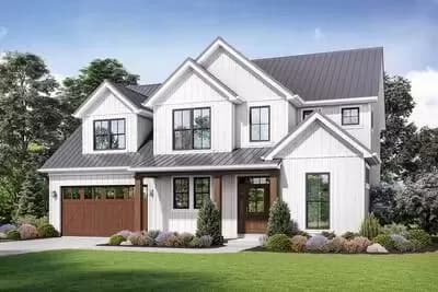 New American Farmhouse Plan with Four Upstairs Bedrooms - 2618 Sq Ft