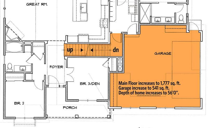 Plan 69753AM: One-Story Modern Farmhouse Plan with a Modest Footprint - Floor Plan - Opt. Basement and Bonus Room Over Garage (+$ Paid Upgrade ) - Cottage, Country, Modern Farmhouse, New American, Ranch, Traditional