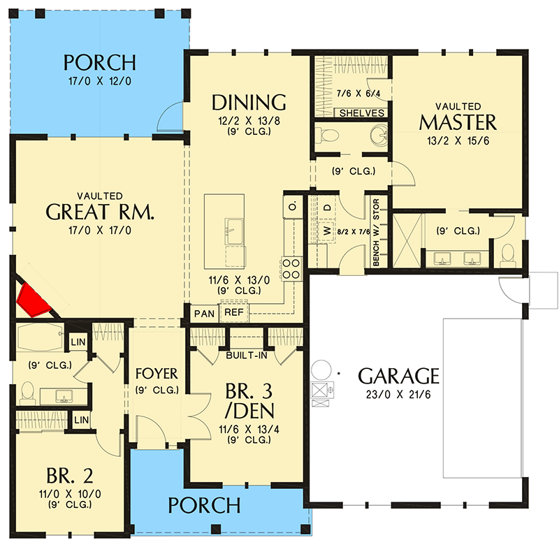 Plan 69753AM: One-Story Modern Farmhouse Plan with a Modest Footprint - Floor Plan - Main Level - Cottage, Country, Modern Farmhouse, New American, Ranch, Traditional