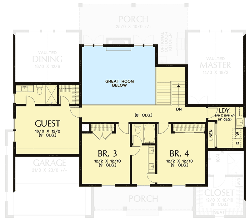 Plan 69752AM: 4-Bed New American House Plan with Main-Floor Master - Floor Plan - 2nd Floor - Country, Farmhouse, Modern Farmhouse, New American