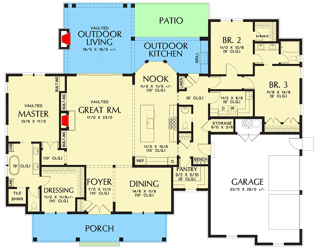 Plan 69754AM: Classic Country House Plan with Optional Bonus Room above Garage - Floor Plan - Main Level - Country, Farmhouse, Modern Farmhouse, New American