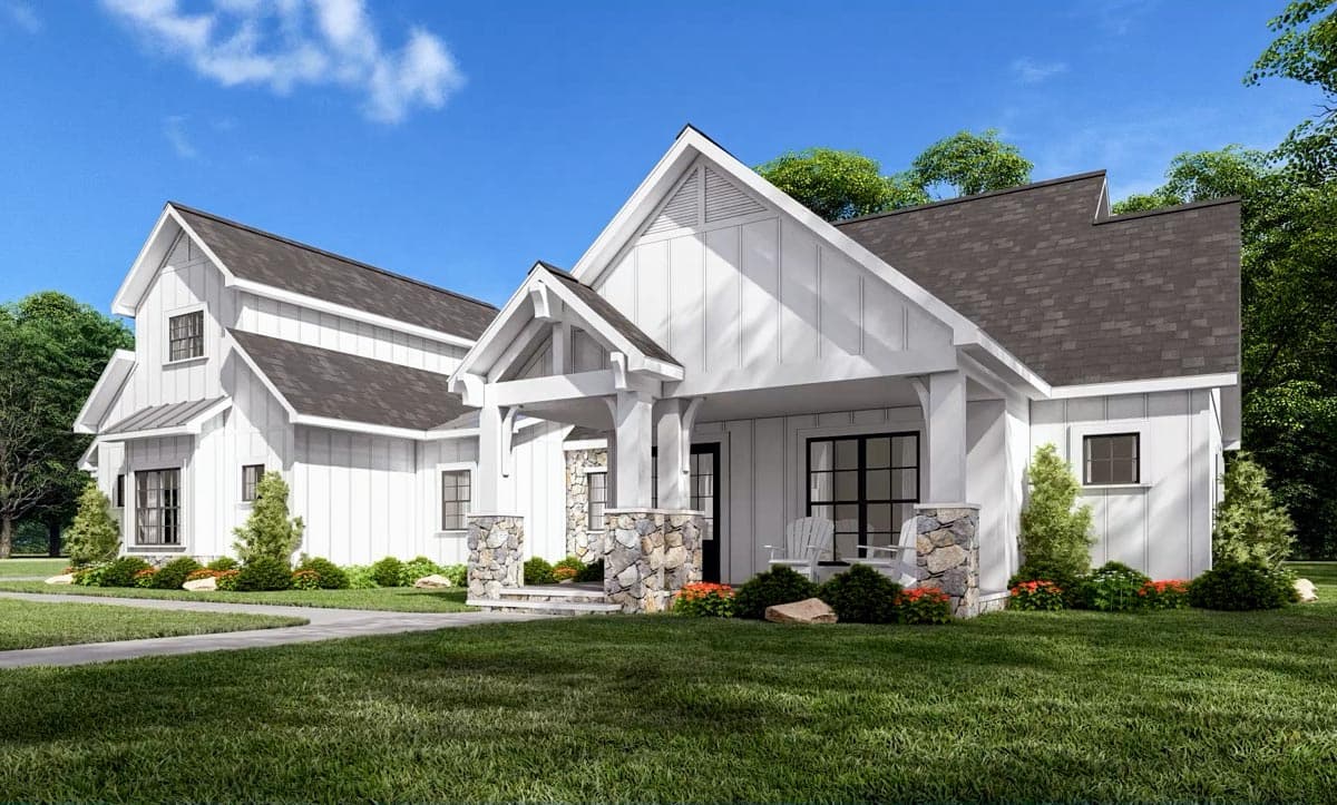 Plan 70646MK: Stone-Accented Farmhouse Plan with Bonus Room Over Garage - 2073 Sq Ft - Image #4 - Country, Craftsman, Farmhouse, Modern Farmhouse, New American
