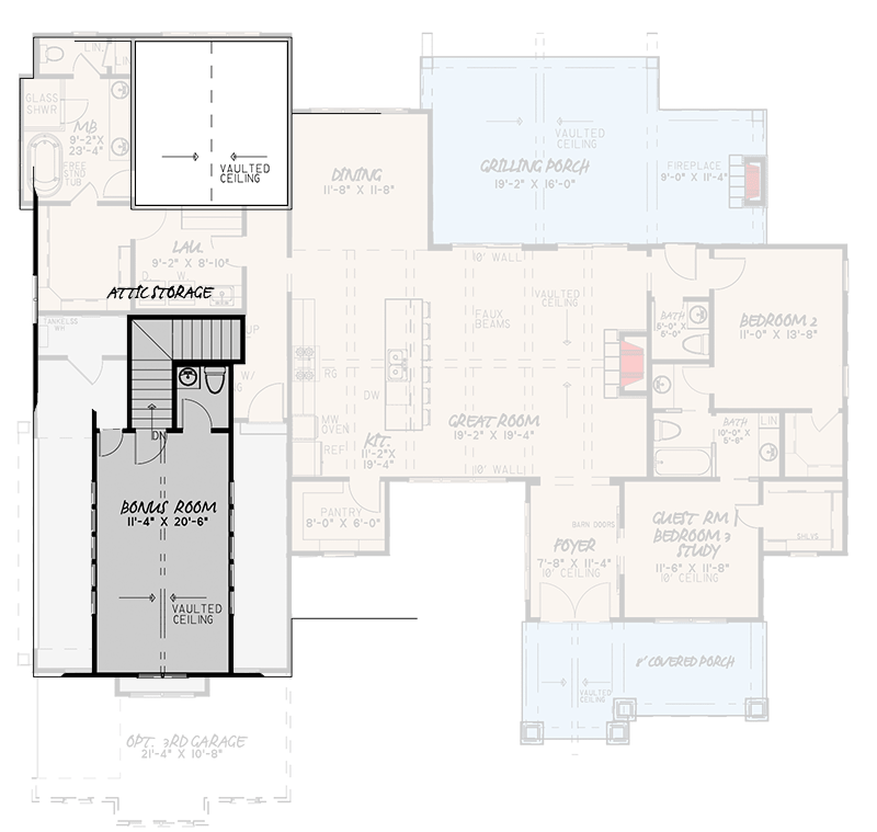 Plan 70646MK: Stone-Accented Farmhouse Plan with Bonus Room Over Garage - 2073 Sq Ft - Floor Plan - Bonus - Country, Craftsman, Farmhouse, Modern Farmhouse, New American