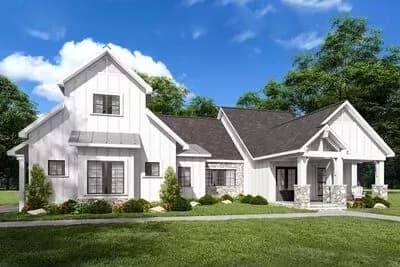 Stone-Accented Farmhouse Plan with Bonus Room Over Garage - 2073 Sq Ft