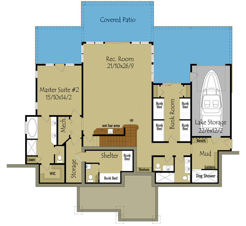 Plan 92387MX: Country Craftsman Lake House Plan with Upstairs Home Theater - 3912 Sq Ft - Floor Plan - Optionally Finished Lower Level - Cottage, Country, Craftsman, Modern Farmhouse, Mountain, New American, Northwest, Rustic, Vacation