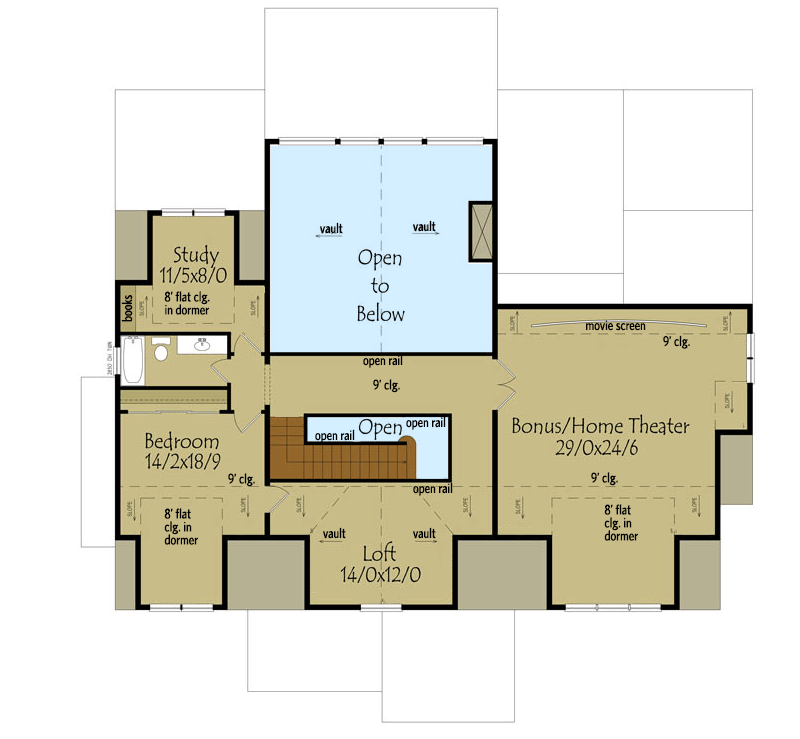 Plan 92387MX: Country Craftsman Lake House Plan with Upstairs Home Theater - 3912 Sq Ft - Floor Plan - 2nd Floor - Cottage, Country, Craftsman, Modern Farmhouse, Mountain, New American, Northwest, Rustic, Vacation