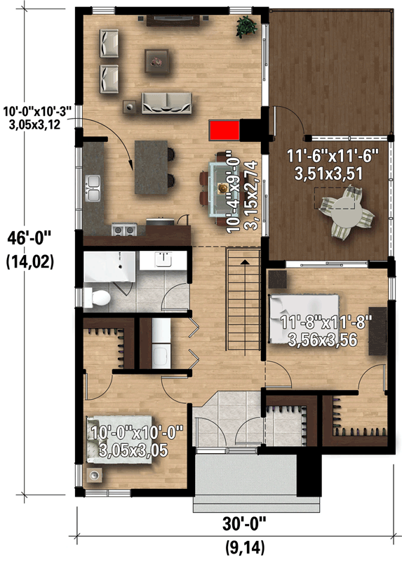 Plan 80955PM: Modern 2-Bed Getaway Cottage Plan with Large Picture Windows - Floor Plan - Main Level - Contemporary, Mid Century Modern, Modern, Mountain, Northwest, Vacation