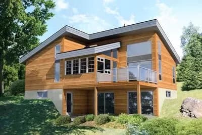 Modern 2-Bed Getaway Cottage Plan with Large Picture Windows