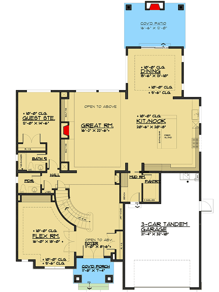 Plan 666080RAF: Spacious Modern House Plan with Two-Story Foyer and Great Room - Floor Plan - Main Level - Modern, Northwest, Prairie
