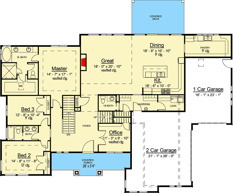 Plan 910074WHD: Exclusive One-Story House Plan with Modern Farmhouse Exterior - Floor Plan - Main Level - Modern Farmhouse, New American, Northwest