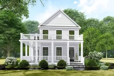 Colonial House Plan with Stacked Wrap-Around Porches - 1872 Sq Ft