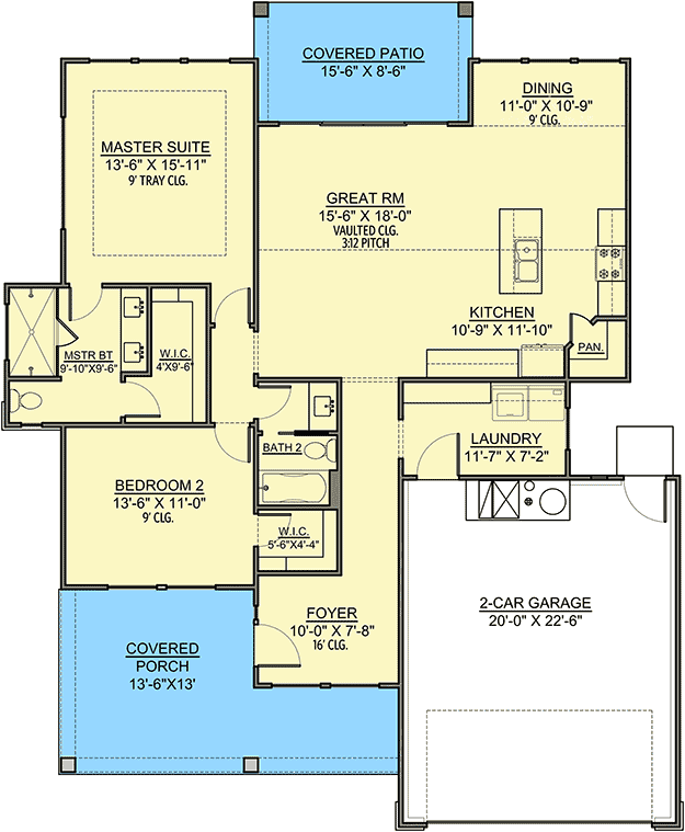 Plan 370013SEN: 2-Bed Craftsman Beauty with 2-Car Garage - Floor Plan - Main Level - Craftsman, New American