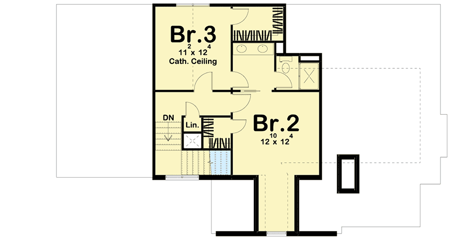 Plan 62833DJ: 3-Bed French Country Cottage with Brick Exterior - Floor Plan - 2nd Floor - Cottage, European, French Country, Transitional