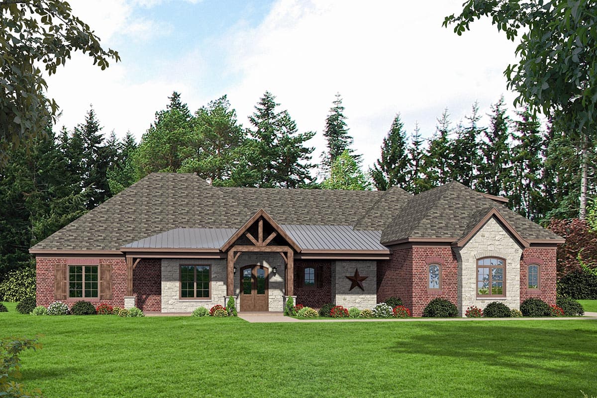 Plan 68646VR: Split-Bedroom House Plan with Open and Beamed Family Room - 3500 Sq Ft - Image #30 - Country, Hill Country, Ranch