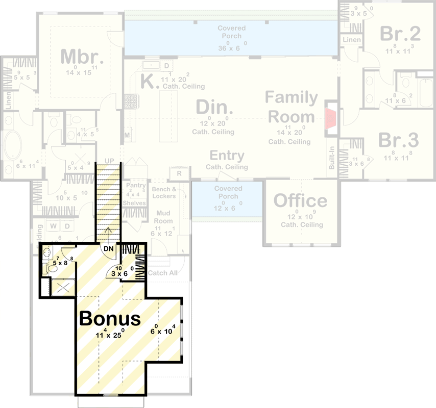 Plan 62834DJ: Modern Farmhouse Plan with Bonus and Lower Level Expansion - Floor Plan - Bonus - Craftsman, Farmhouse, Modern Farmhouse, New American