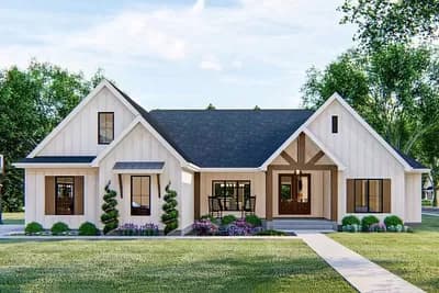 4-Bed New American House Plan with Wood Beam Accents - 2309 Sq Ft
