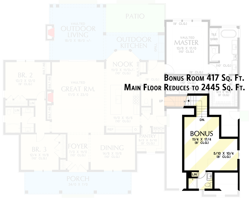 Plan 69755AM: Modern Farmhouse Plan with Vaulted Great Room and Outdoor Living Area - 2460 Sq Ft - Floor Plan - Optional Bonus Stair Location - Country, Farmhouse, Modern Farmhouse, New American
