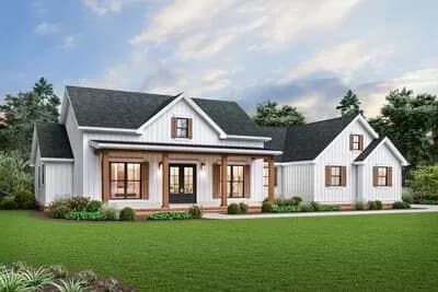 Modern Farmhouse Plan with Vaulted Great Room and Outdoor Living Area - 2460 Sq Ft
