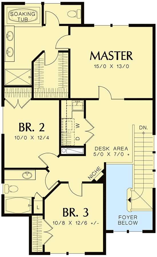 Plan 69758AM: Narrow Lot Cottage with Clipped Gables - Floor Plan - 2nd Floor - Cottage, Craftsman, Shingle